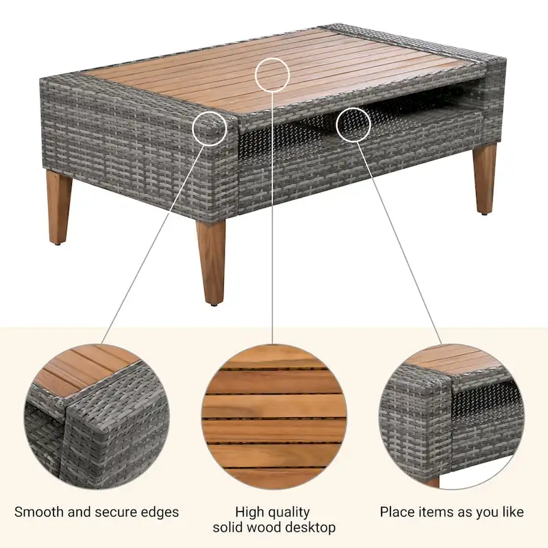 6-Pieces All Weather PE Wicker Sofa Set with Double Cushions
