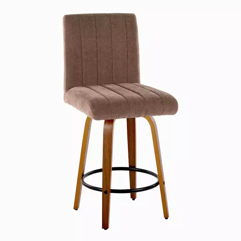 LumiSource Set of 2 Hank Counter Height Barstools Walnut Wood/Brown Fabric