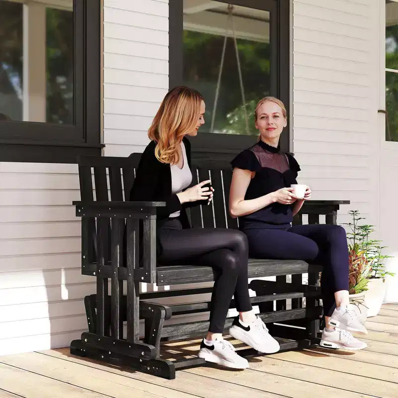 2-Person Patio Swing Glider Bench with Quick Drying Design and Wide Armrest Rocking Chair Loveseat for Backyard Garden Porch