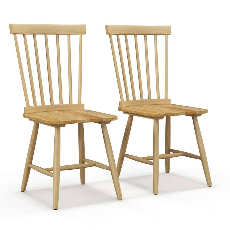 Natural/Black Armless Spindle Back Dining Chair, Set of 2