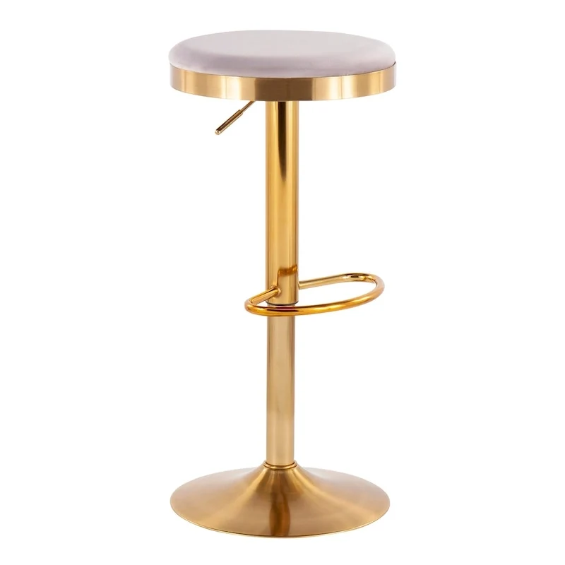 Lumisource Dakota Barstool in Gold Steel and White Leather - Set of 2 - 15Lx15Wx23-31.75H
