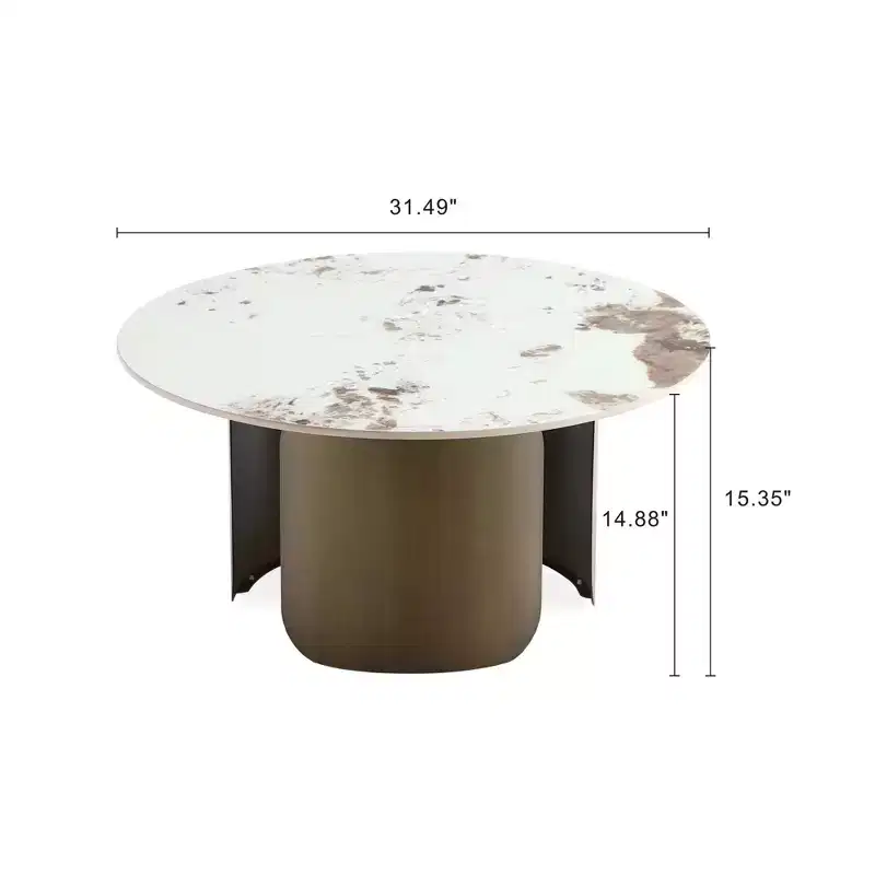 Round Sintered Stone Coffee Table Gold Brushed Steel Pedestal Base 31.5