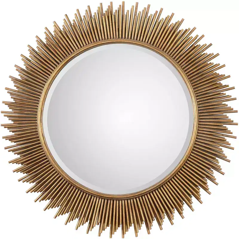 Uttermost Sunburst Vanity Decorative Wall Mirror Modern Beveled Antique Gold Leaf Iron Wood Frame 36 Wide for Bathroom Bedroom