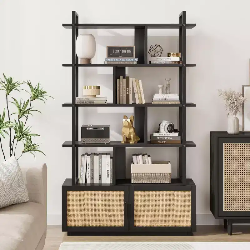 Industrial Bookcase with Storage Cabinet, 4 Tier Open Storage Shelf, Display Shelf, 70.87 Inch Tall, For Bedroom, Living Room, Office, Brown