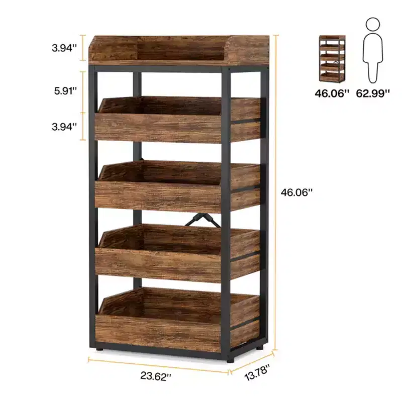 Rustic Wooden Wine Rack with 5 Shelves