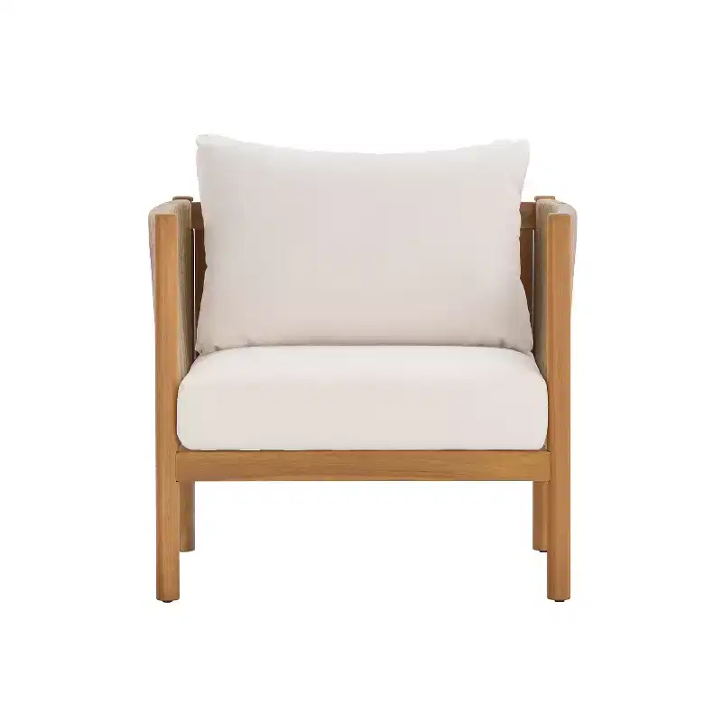 Christopher Knight Home Bradley Patio Modern Acacia Wood Club Chair Woven Rope Panels and Cushions