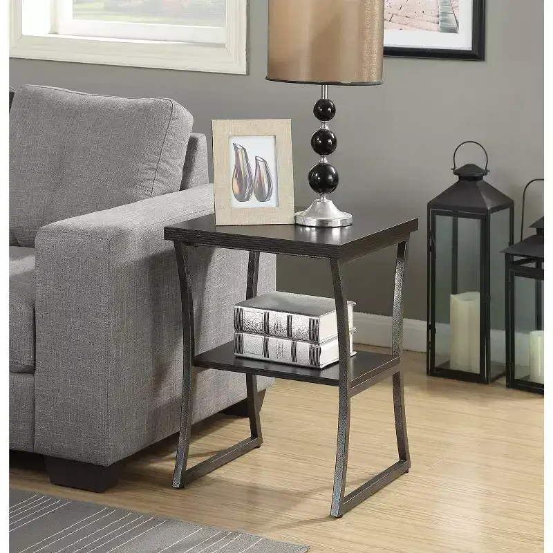 Three-Tier Metal End Table with Cross Frame Design – 23.75