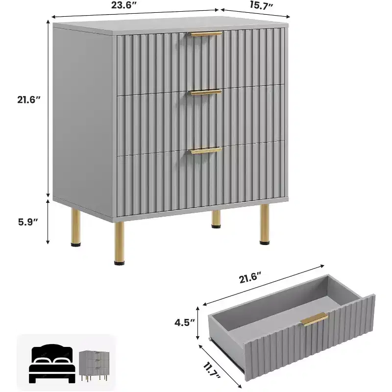 Zebra Pattern 3-Drawer Cabinet, White, Minimalist Texture, Clothes & Sundries Storage for Bedroom & Living Room