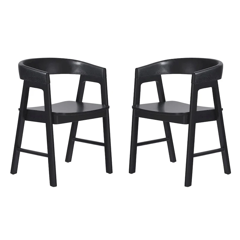 Modern Solid Wood Rounded Back Dining Chair with Armrests, Set of 2