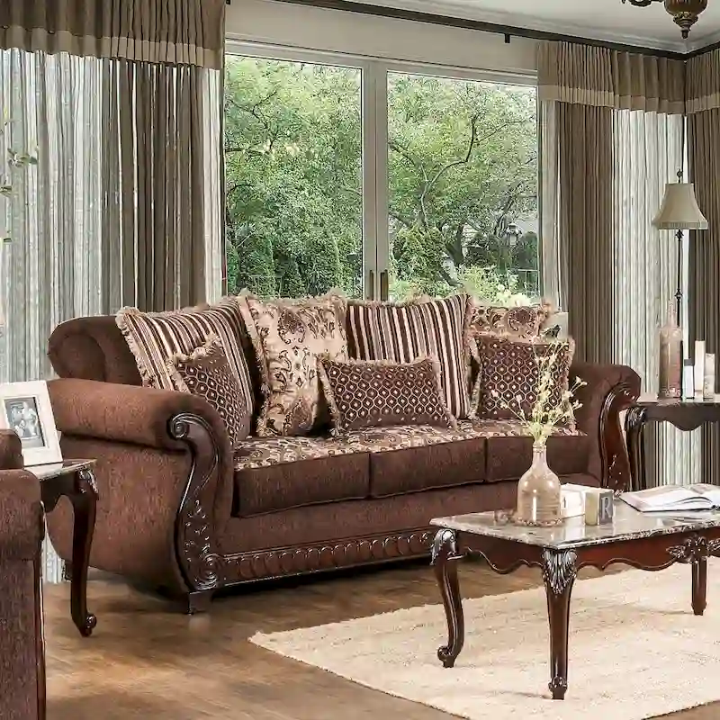 Traditional Fabric Upholstered Sofa with Rolled Arms
