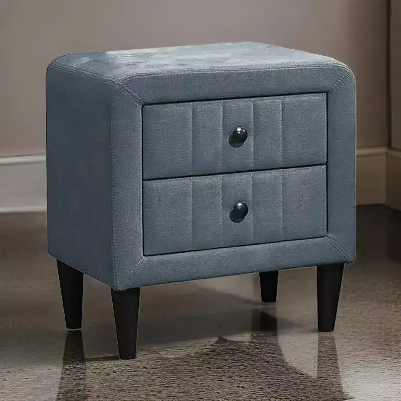 Nightstand, 2 Drawer, 22 Inch, Slate Gray Brushed Linen Upholstery