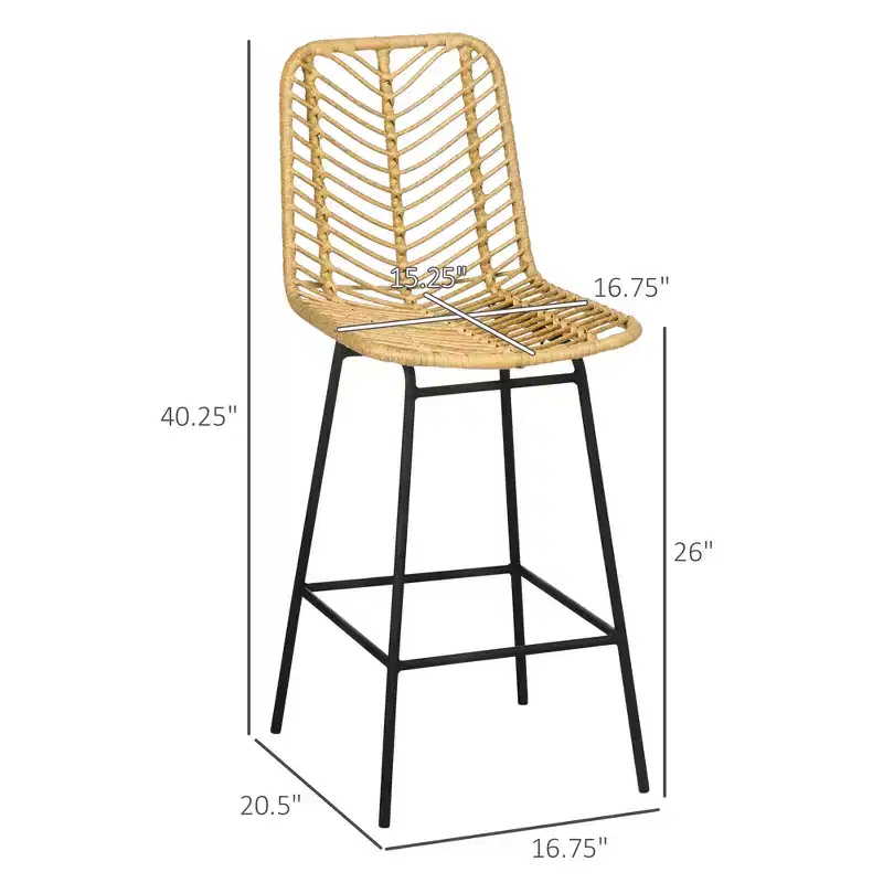 Vatros Rattan Bar Stools Set, 26 Counter Height Barstools, Boho Kitchen Island Stools with Breathable Wicker Seat and Back
