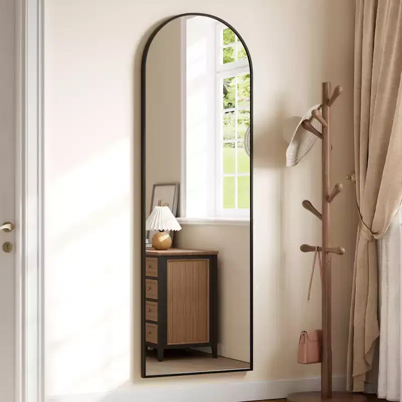 Full Length Mirror with LED Lights Aluminum Frame, Arched or Square Floor Standing Mirror with Glass for Bedroom Vanity
