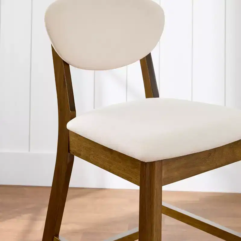 2-Piece Mid-Century Modern Wood and Upholstered Counter Height Bar Stool Set