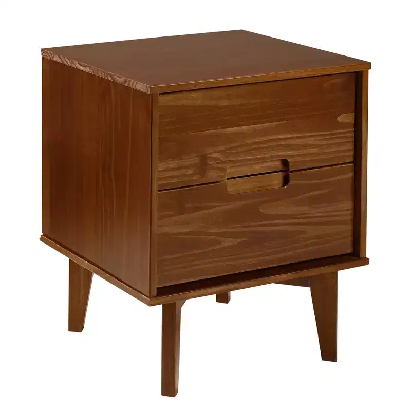 2-Drawer Walnut Wood Nightstand with Cutout Handles