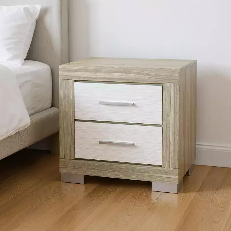 HomeRoots 23 Natural And White Wood Square Two Drawer Nightstand