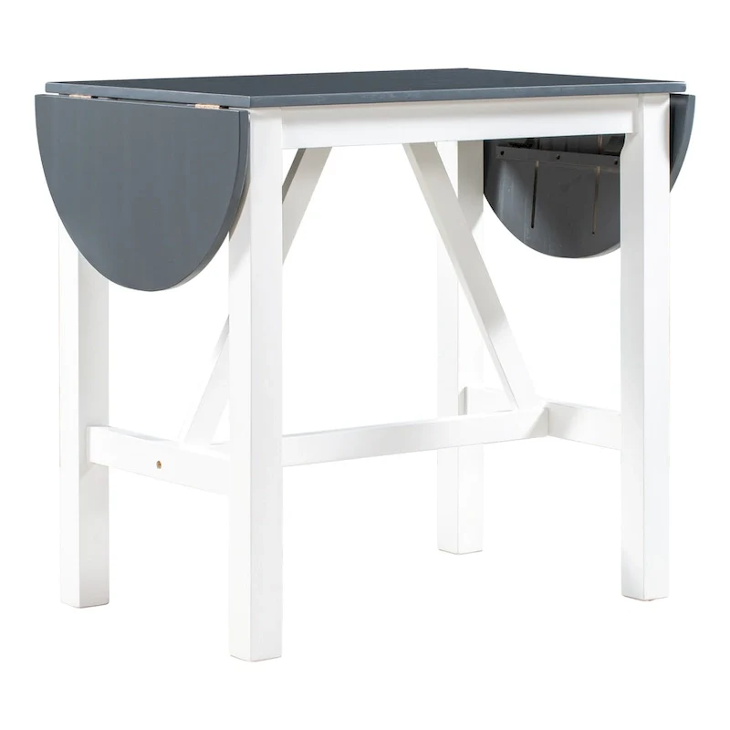 White 3-Piece Wooden Counter Height Dining Table Set with Drop Leaf Table & 2 Chairs
