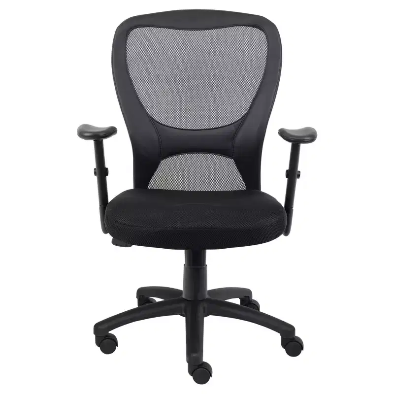 Mesh Task Chair with Adjustable Arms Black -: Swivel, Ergonomic, Nylon Base