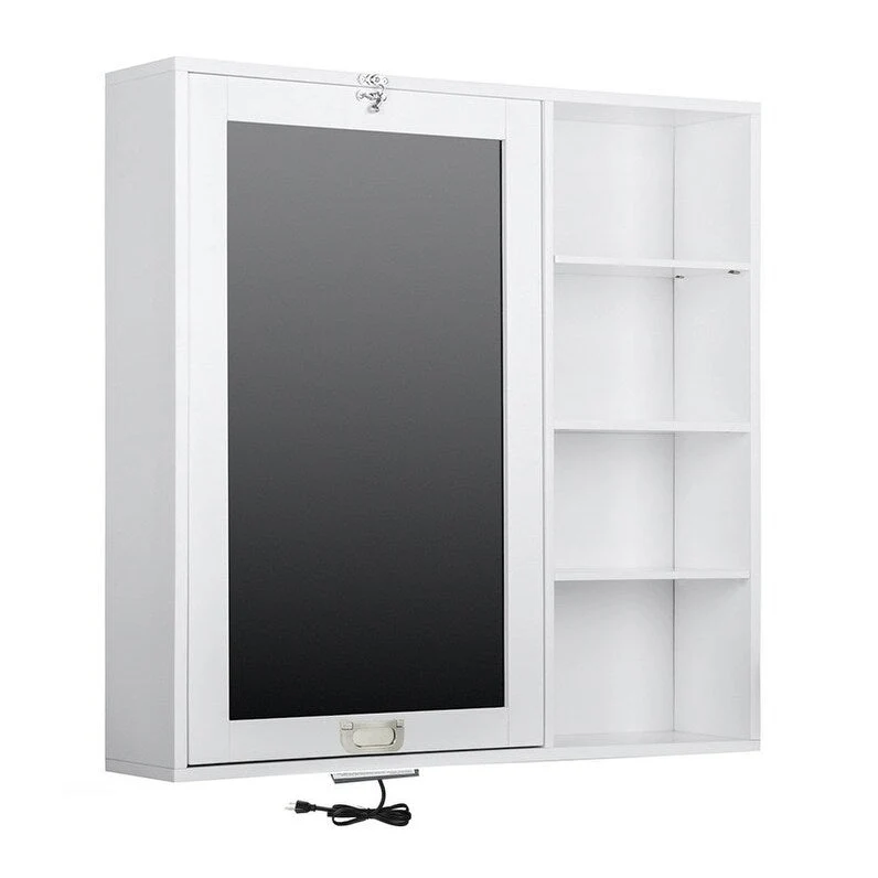 Collapsible Fold Down Desk Table with Storage Cabinet & Shelves, Computer Desk Storage with USB Charging, White