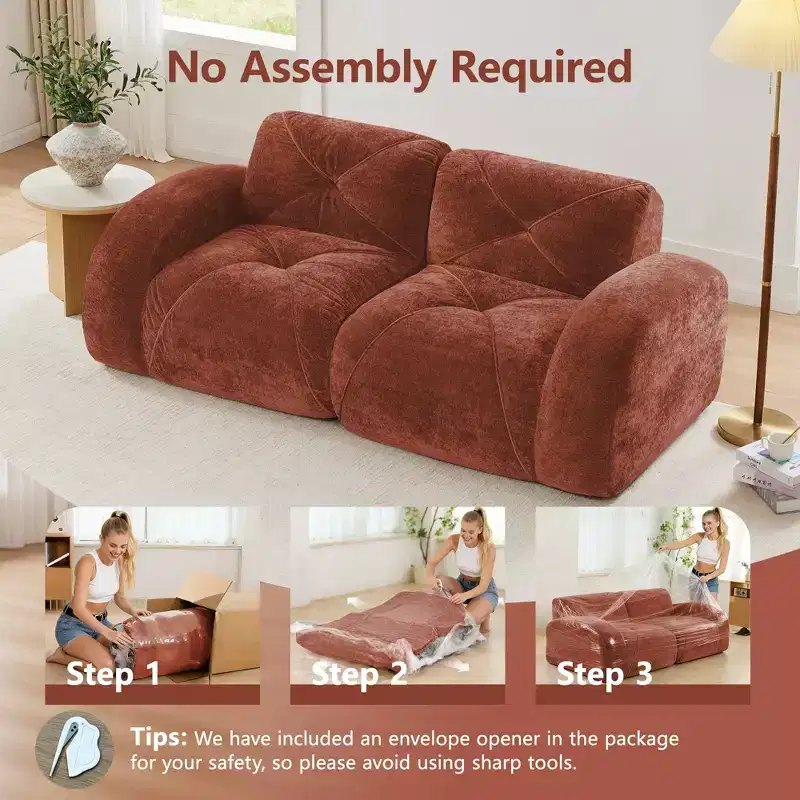 Clihome 2-Seater Tufted Sofa Couches with boneless Sofa,Soft Velvet Fabric,Bottom Anti-Slip Design,32D High Density Sponge,Ergonomic Design Bottom