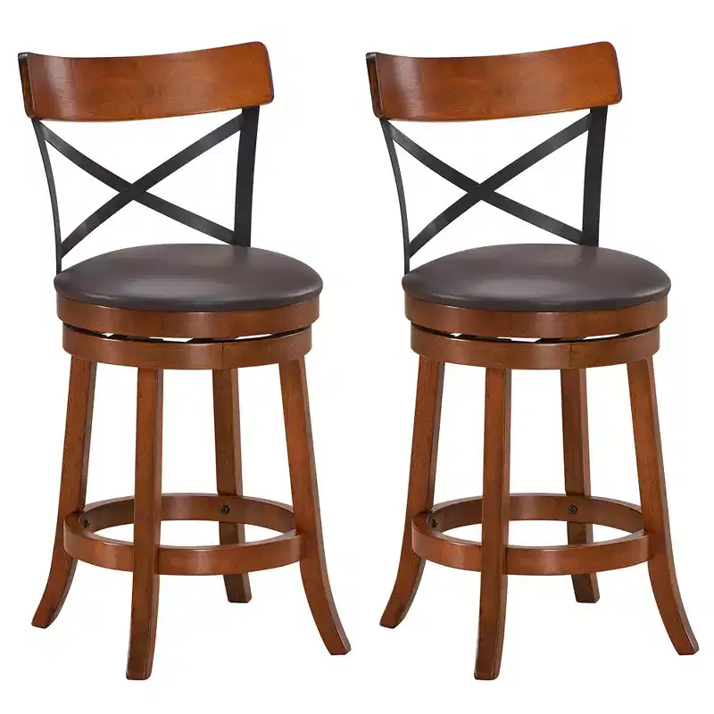 Costway Set of 2 Bar Stools Swivel 25'' Dining Bar Chairs with Rubber Wood Legs