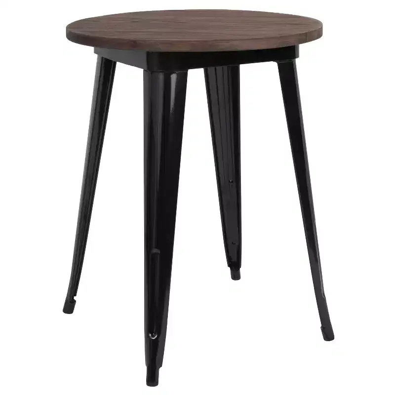 Merrick Lane 24 Round Metal Indoor Table with Galvanized Steel Frame and Rustic Wood Top