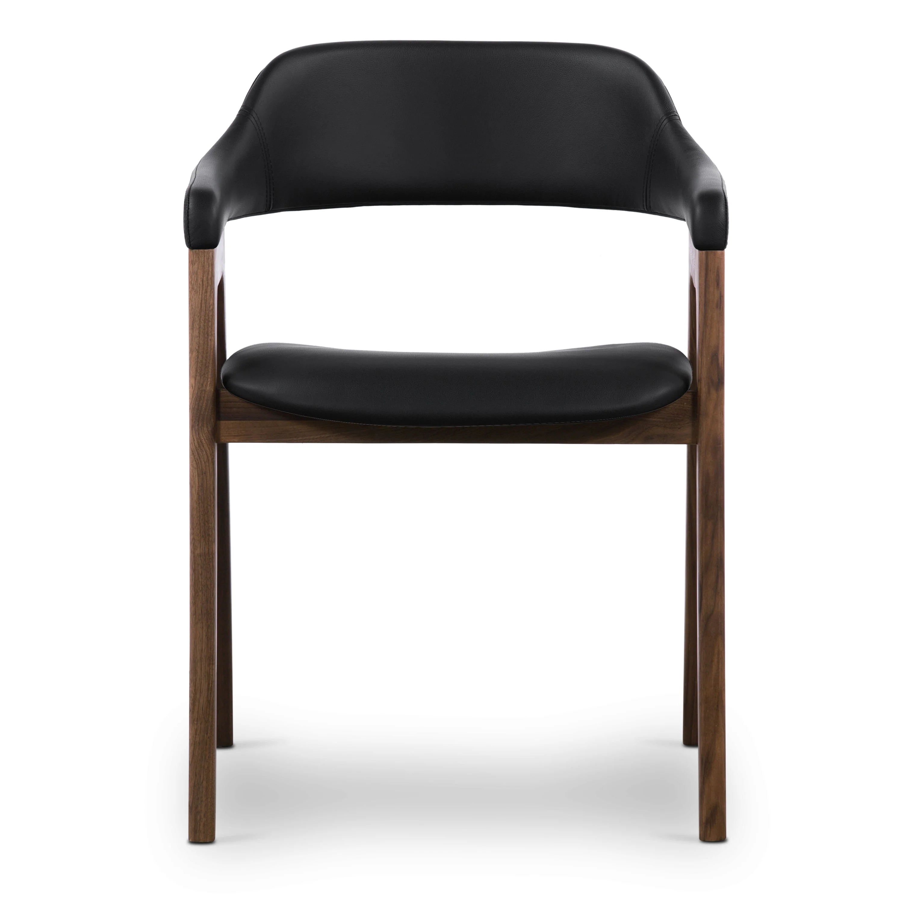 Mid-Century Modern Black/Walnut Leather Dining Chair for Dining Room