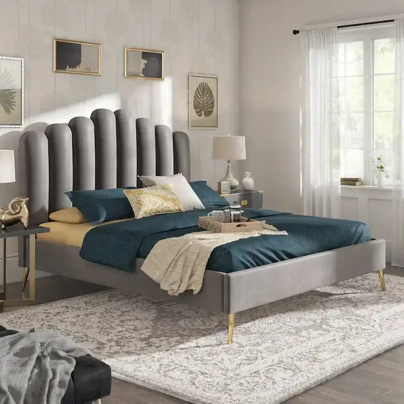 Eggleston Art Deco Velvet Upholstered Platform Bed by iNSPIRE Q Bold