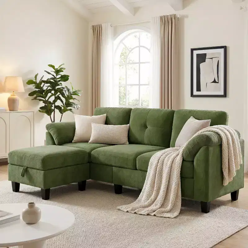 Dyonery 76.4-inch Modern Style Three-seater Sofa with Armrests and Pillows in Chenille Beige