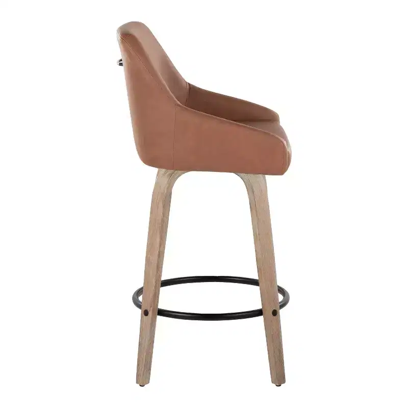 LumiSource Set of 2 Hannah Counter Height Barstools Whitewashed Wood