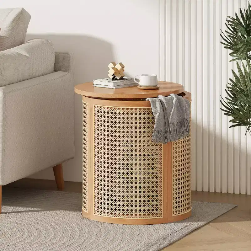 17-inch Rubberwood Side Table, Modern Style,with Natural Wood Grain Finish, Round Shape,Rubberwood, Made of MDF,Natural Wood Color