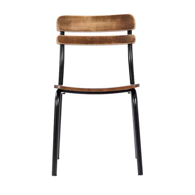 Emma and Oliver Set of 2 Dining Chairs with Metal Frames and Solid Wood Seats and Backs with Antique Finishes
