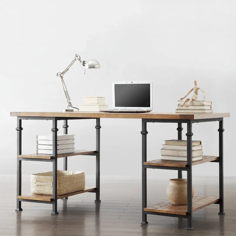 Myra Vintage Industrial Modern 3-piece Desk and 40-inch Bookcase Set by iNSPIRE Q Classic