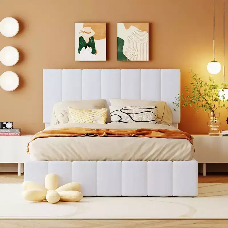 Okak Full/Queen Platform Bed Frame with Upholstered Big Headboard with a Hydraulic Storage System Strong Slats No Box Spring Needed Easy Assembly