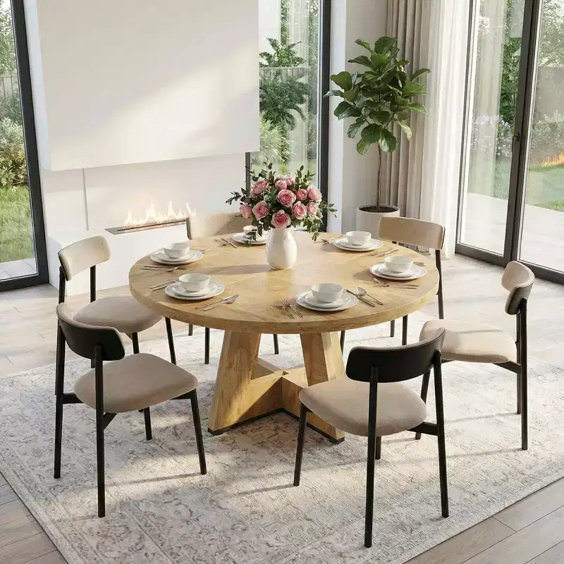 MAYEERTY Farmhouse Style Round Dining Table, 47 Retro Home Kitchen Table