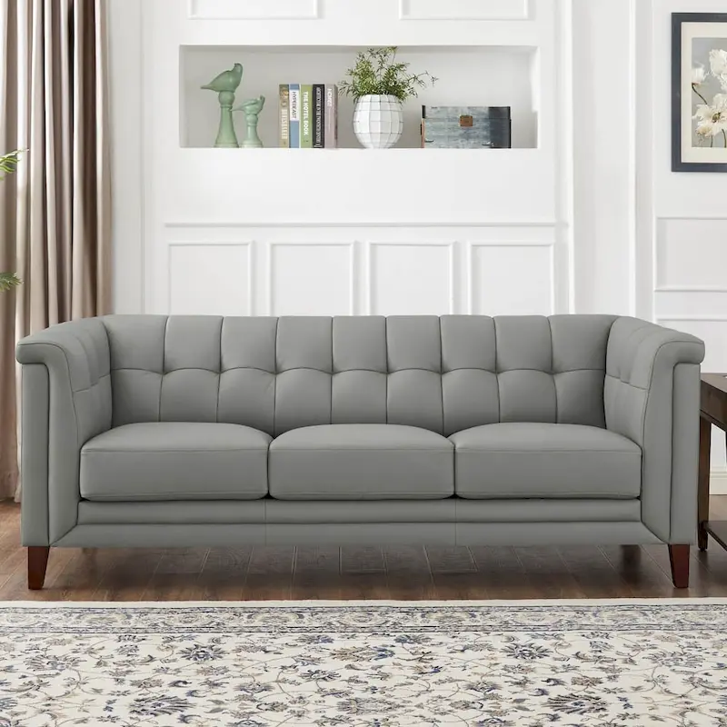 Hydeline Arvo Top Grain Leather Sofa Couch with Feather, Memory Foam and Springs