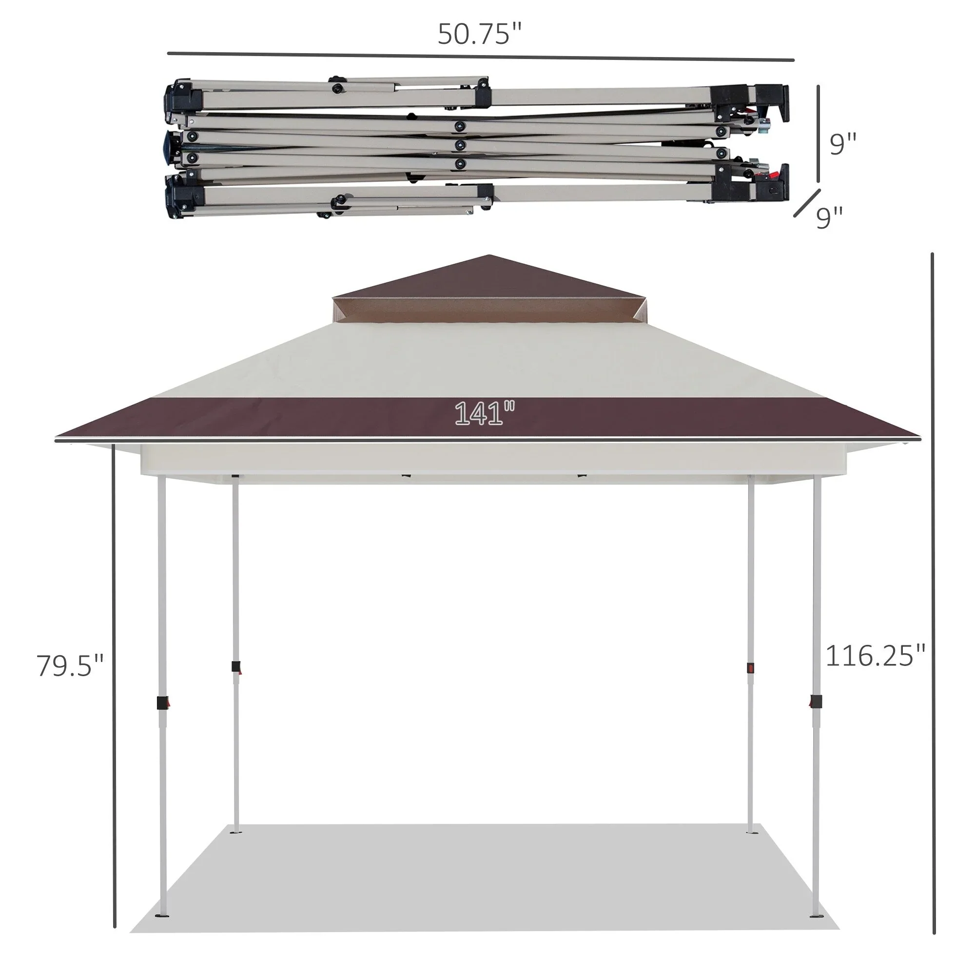 Outsunny 12 x 12 Pop Up Canopy Sun Shade Instant Tent Folding with Mesh Sidewall Netting, 3-Level Adjustable Height