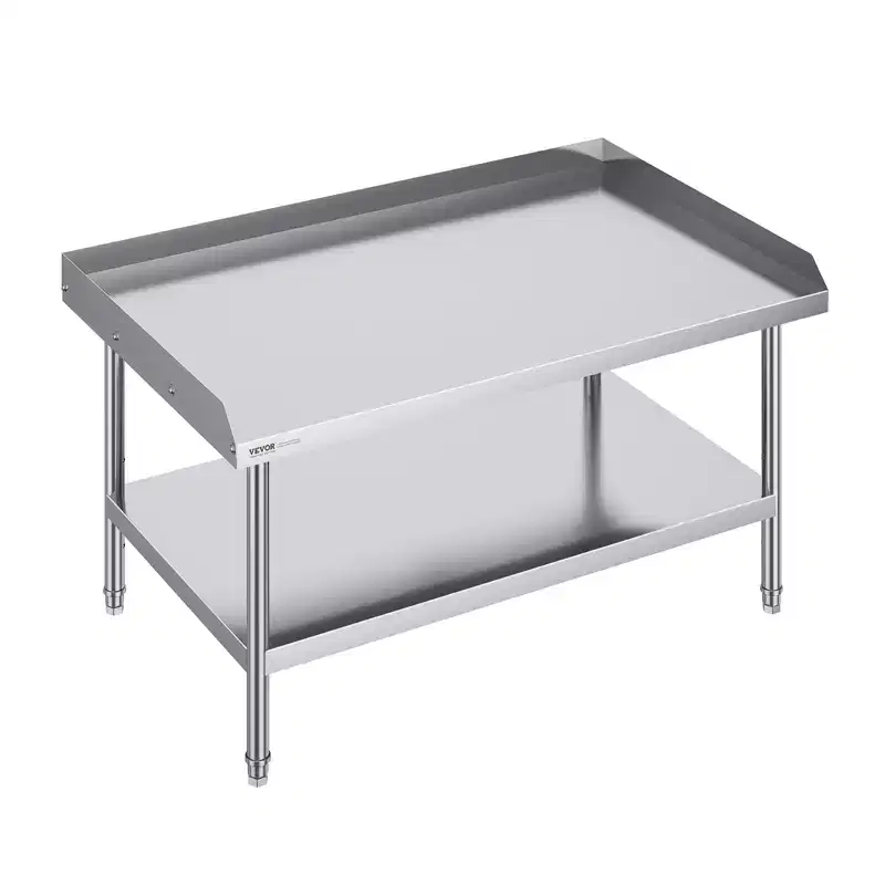 Stainless Steel Work Table, 30 x 48 x 26 Inch Commercial Food Prep Worktable, 3-Sided Backsplash Heavy Duty Prep Worktable, Metal Work Table