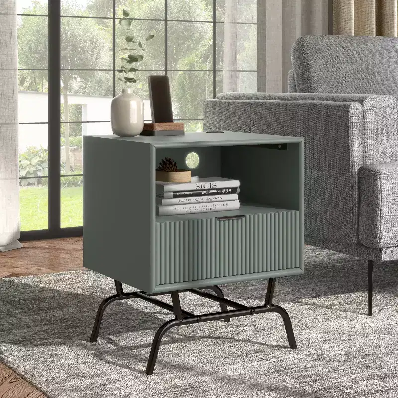 24/7 Shop At Home 18 Meadowgrove Modern 1 Drawer Side Table with Usb Ports and Shelf