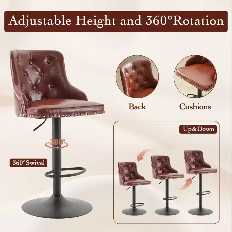 Bar Stools Set of 2,Adjustable Swivel Barstools, Faux Leather Bar Chairs,Upholstered Counter Height with High Backrest