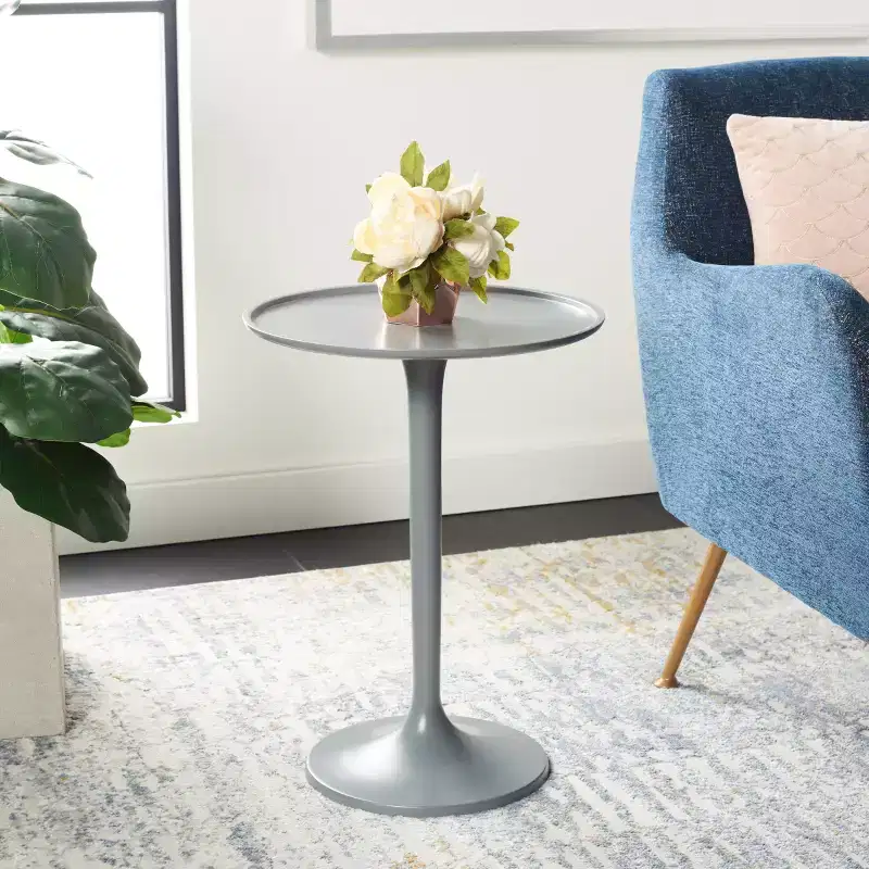 Round Polished Aluminum Art Deco Accent Table