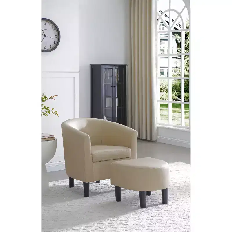 Passion Furniture Salem Faux Leather Accent Chair with Ottoman