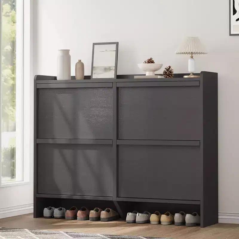 GustoWave Shoe Cabinet with 4 Flip Drawers, Wooden Shoe Organizer Cabinet with Adjustable Shelf, Shoe Storage for Entryway, Hidden Shoe Cabinet