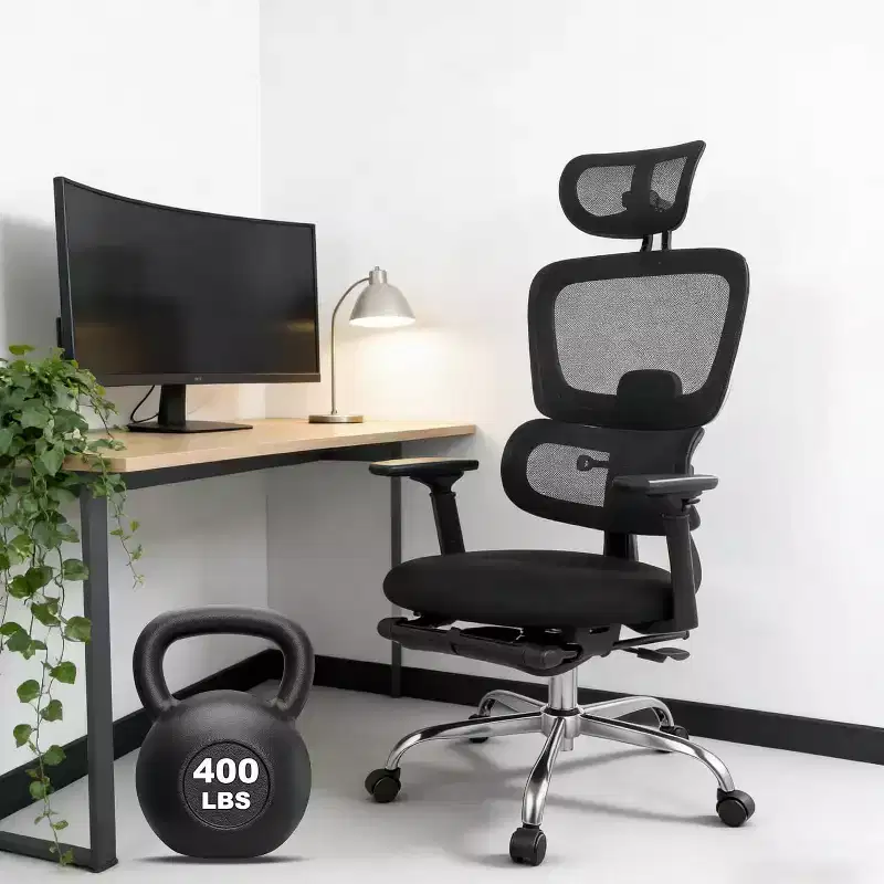 Pro High-Back Office Chair, Adjustable Lumbar Support 3D Headrest Flip-Up Armrests for Desk Work, 300 lb Capacity, Black