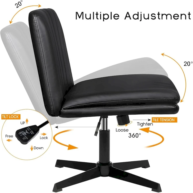 BOSSIN Criss Cross Chair Armless Office Desk Chair No Wheels,PU Leather Padded Modern Swivel Vanity Chair office chair