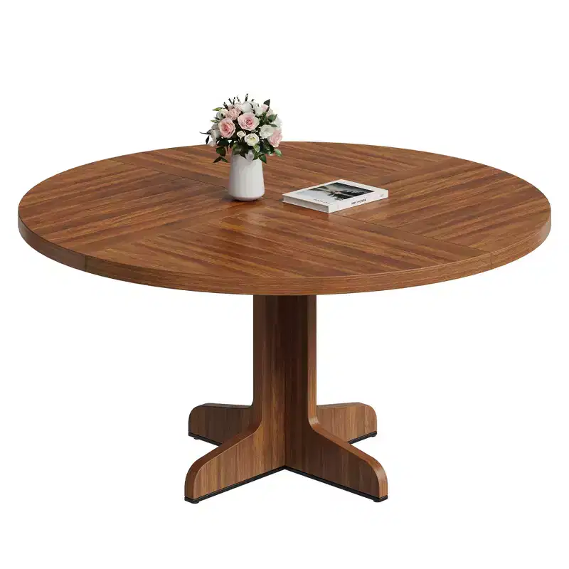 Round Dining Table for 4, Circle Dining Room Table with Wooden Base for Kitchen, Living Room,Walnut