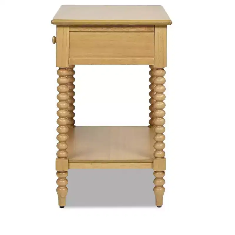 Easton 28 Modern Farmhouse Turned 1-Drawer Storage Side Table with Shelf, Natural Brown Wood