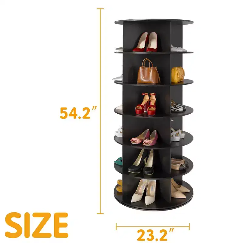 6 Tier Rotating Shoe Rack Tower, Revolving Shoe Rack Storage, Round Carousel Vertical Handbag and Shoe Organizer ,Black