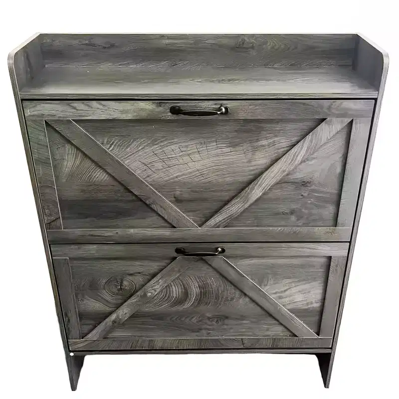 2-Drawer Slim Shoe Cabinet  Freestanding Entryway Storage with Metal Legs