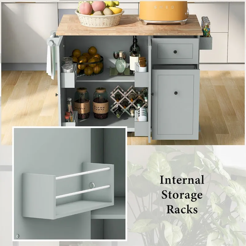 Merax 53.9 Width Rolling Kitchen Cart on Wheels with Drop Leaf